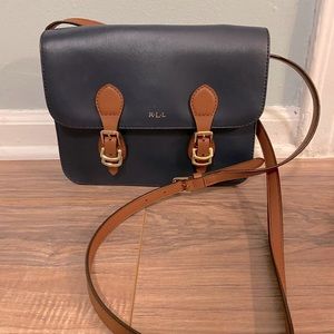Ralph Lauren Leather Crossbody Bag, Navy & Brown